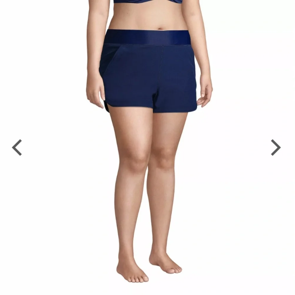 Lands' End 3” Quick Dry Elastic Waist Board Swim Cover-up Shorts Black 16W